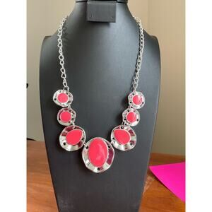 Coral and silver statement necklace